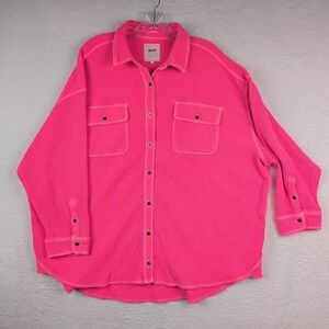 Aerie LumberJane Waffle Shirt Sz Large Shacket Oversized Button Up Neon Pink